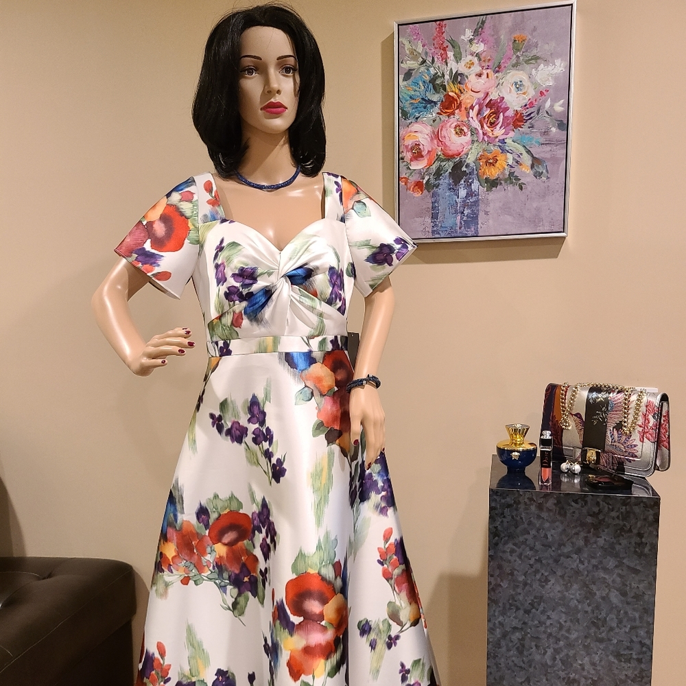 THEIA PRINTED MIKADO TEA DRESS SIZE 6 NWT